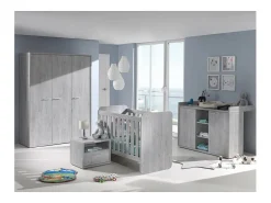 Cômoda infantil robusta com trocador integrado na cor cinza com efeito de madeira, coleção MATHEO.