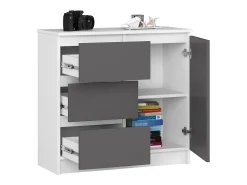 Cômoda Jerry 80cm 1 Porta 3 Gavetas Bicolor Branco/Grafite