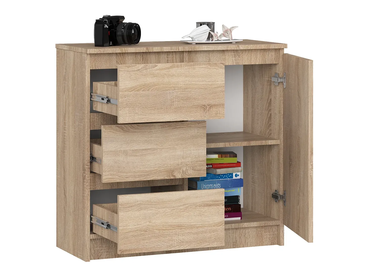 Cômoda Jerry D80 - 1 Porta 3 Gavetas Carvalho Sonoma 80x77x35cm