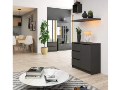 Cômoda Jerry Grafite e Cinza com 3 Gavetas e 2 Prateleiras, 80 cm Largura, Design Moderno em Material Laminado