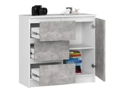 Cômoda Jerry K80 - Branca e Beton, 1 Porta 3 Gavetas, 80cm