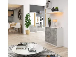 Cômoda Jerry K80 - Branca e Beton, 1 Porta 3 Gavetas, 80cm