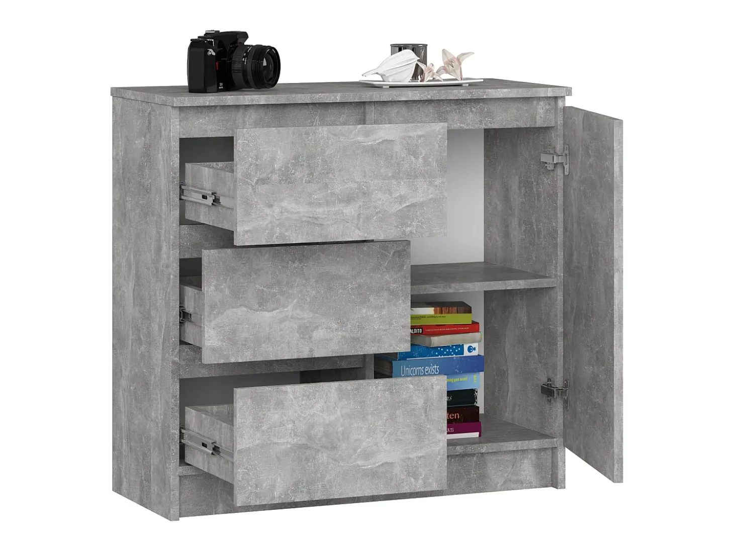 Cômoda Jerry K80 1 Porta 3 Gavetas Cor Beton 80x77x35 cm