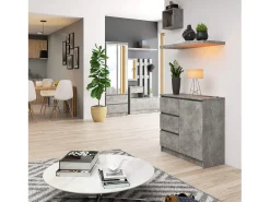 Cômoda Jerry K80 1 Porta 3 Gavetas Cor Beton 80x77x35 cm