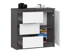 Cômoda Jerry K80 1 Porta 3 Gavetas Cinza Grafite/Branca MDF Laminado