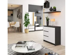 Cômoda Jerry K80 1 Porta 3 Gavetas Cinza Grafite/Branca MDF Laminado