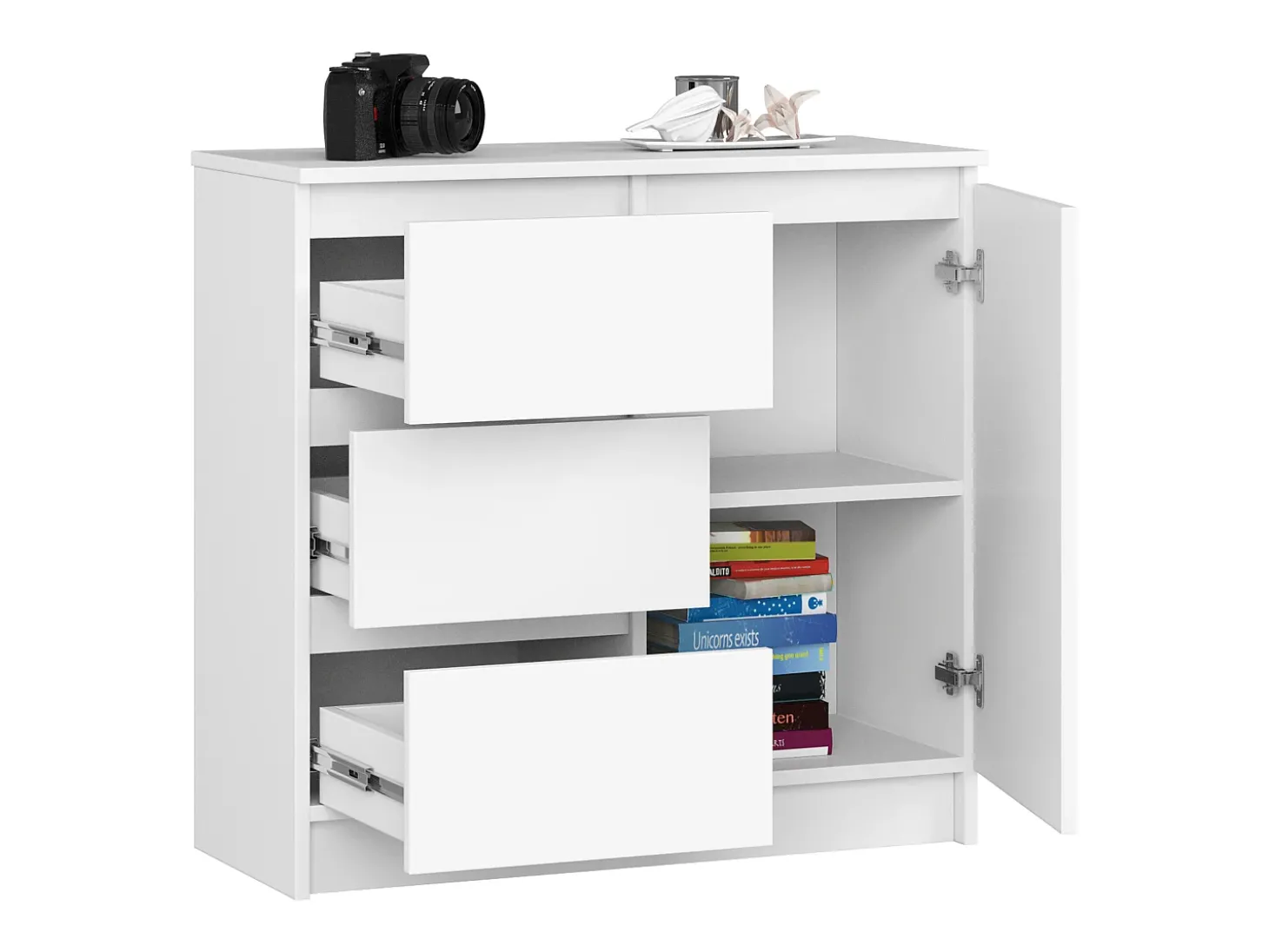 Cómoda Jerry K80 Branca 1 Porta 3 Gavetas - 80x77x35cm