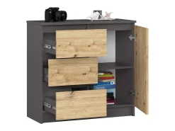 Cômoda Jerry Moderna K80 Cinza Grafite/Carvalho Artisan 3 Gavetas