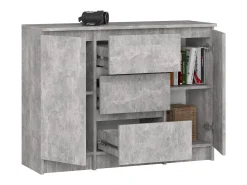 Cômoda K100 2 Portas 3 Gavetas Estilo Clássico Acabamento Beton