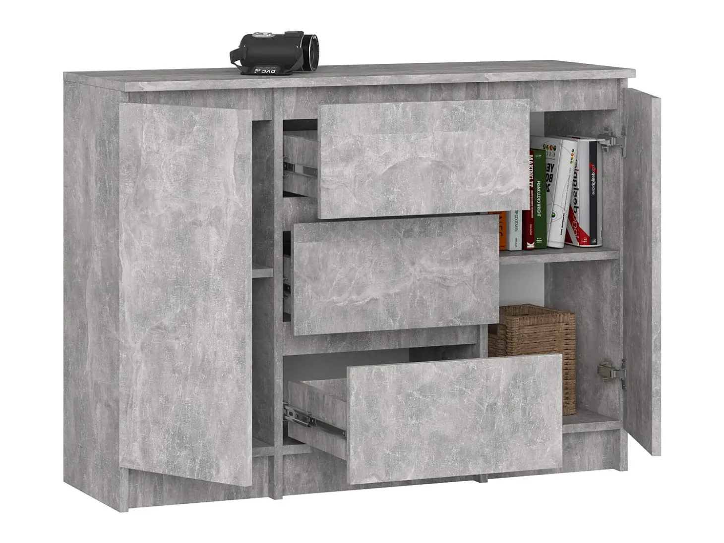 Cômoda K100 2 Portas 3 Gavetas Estilo Clássico Acabamento Beton
