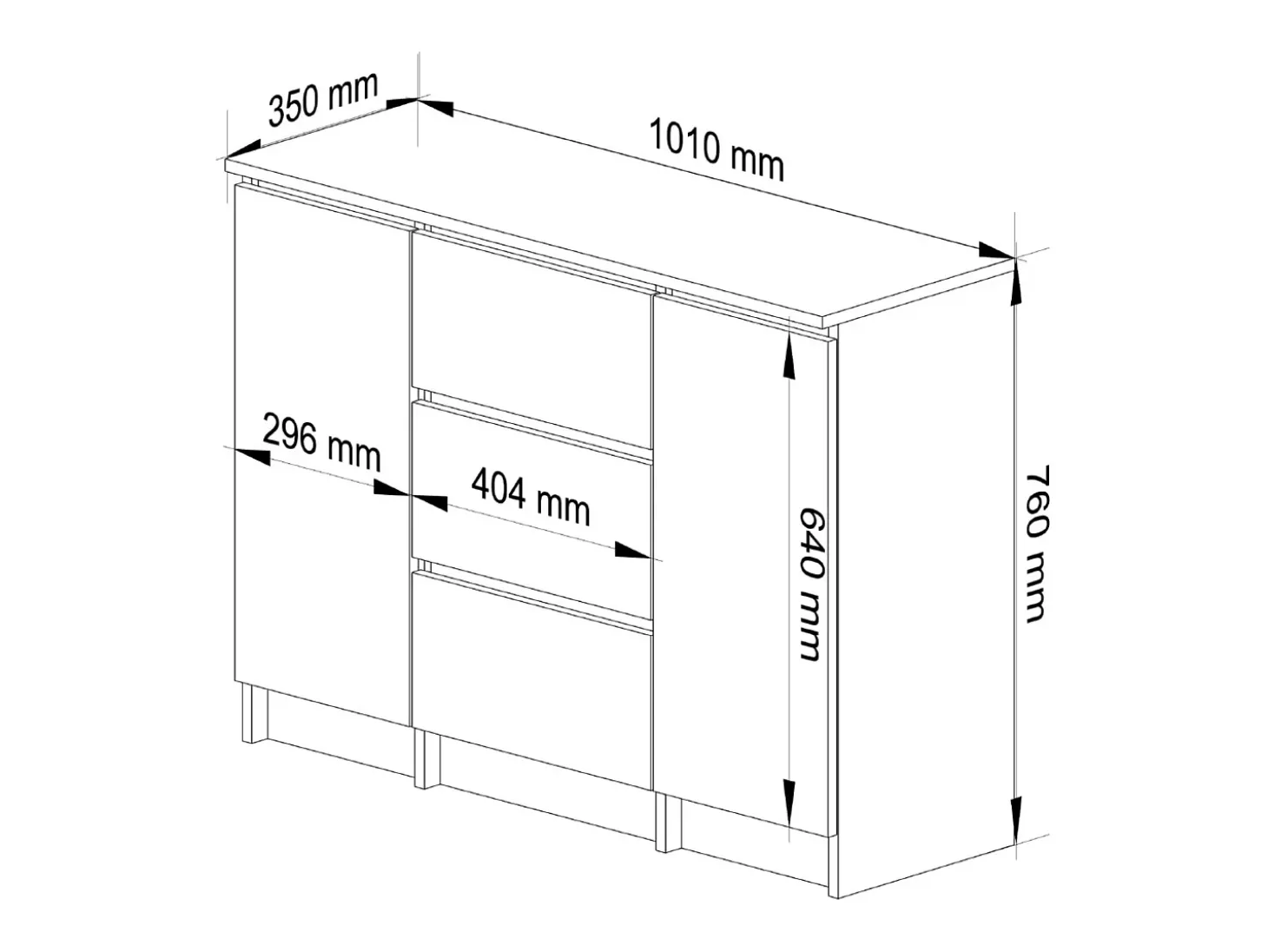 Cômoda K100 2 Portas 3 Gavetas Estilo Clássico Acabamento Beton