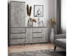 Cômoda K100 2 Portas 3 Gavetas Estilo Clássico Acabamento Beton