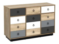 Cômoda KRYPTON com 3 gavetas e 3 portas - Carvalho, branco, cinza