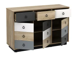 Cômoda KRYPTON com 3 gavetas e 3 portas - Carvalho, branco, cinza