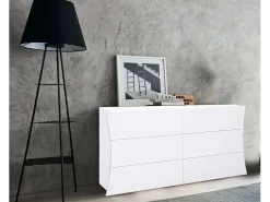 Cômoda Mauro, cômoda com 6 gavetas, cômoda de quarto, 100% Fabricado na Itália, branco brilhante, 155x40h82 cm