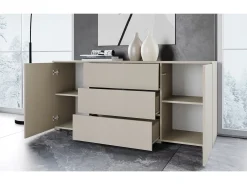 Cômoda moderna 150 cm para sala – cômoda com gavetas e portas, bege caxemira mate
