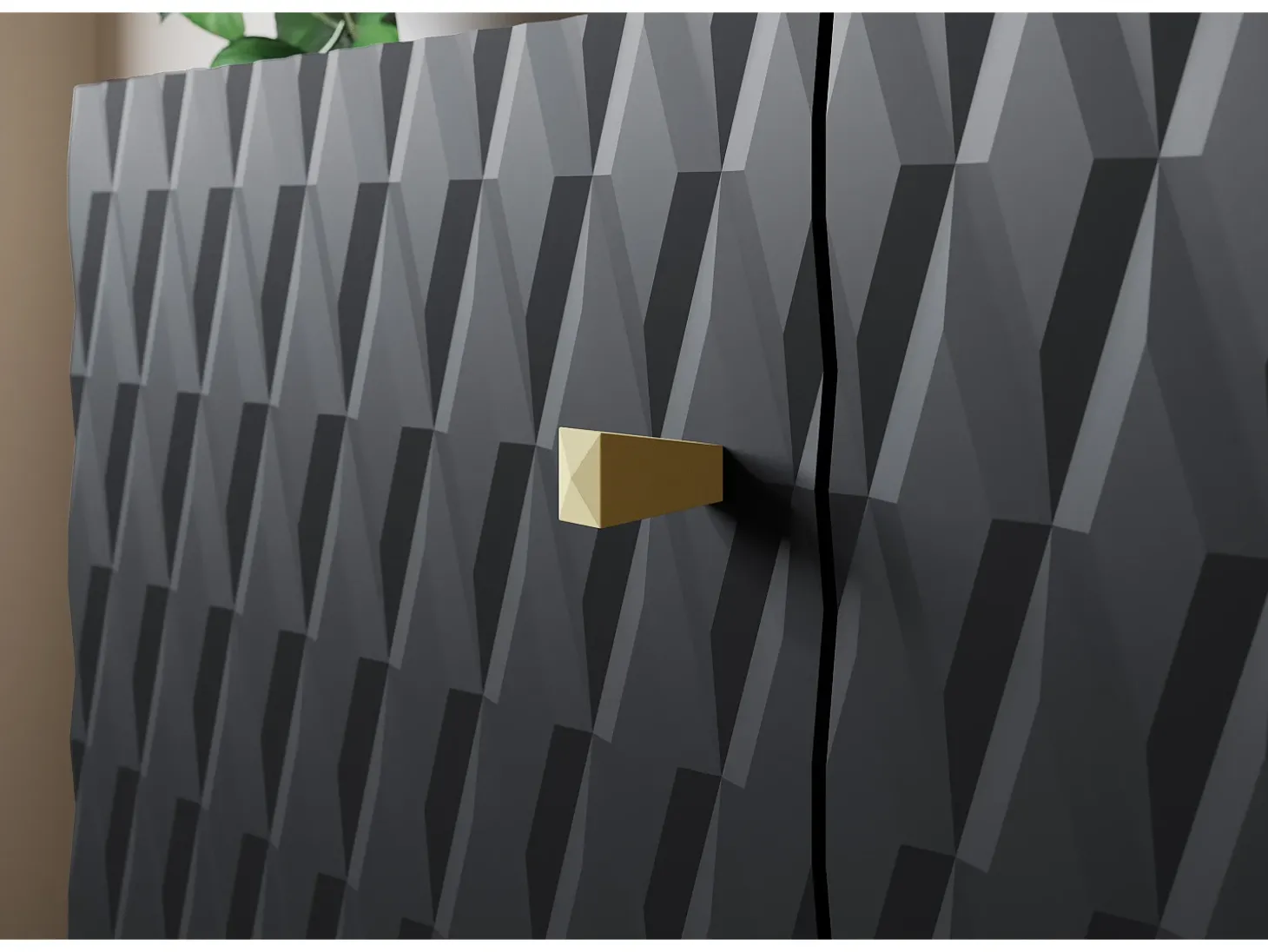 Cómoda moderna 120 cm para sala de estar com pés dourados, grafite preto, frentes em MDF com losangos