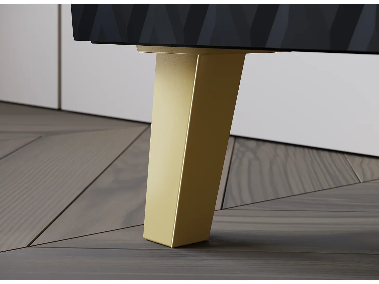 Cómoda moderna 120 cm para sala de estar com pés dourados, grafite preto, frentes em MDF com losangos