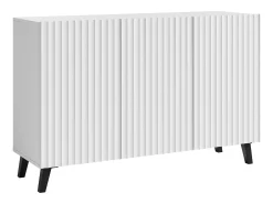 Cómoda moderna 120 cm para sala de estar com pés, branca, frentes em MDF com ranhuras largas