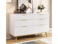 Cômoda moderna com 6 gavetas e pés com efeito madeira - 120 x 40 x 76,5 cm - para sala de estar/quarto/corredor - aglomerado - branca