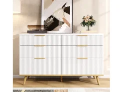 Cômoda moderna com 6 gavetas e pés com efeito madeira - 120 x 40 x 76,5 cm - para sala de estar/quarto/corredor - aglomerado - branca