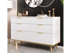 Cômoda moderna com 6 gavetas e pés com efeito madeira - 120 x 40 x 76,5 cm - para sala de estar/quarto/corredor - aglomerado - branca