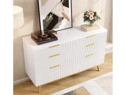 Cômoda moderna com 6 gavetas e pés com efeito madeira - 120 x 40 x 76,5 cm - para sala de estar/quarto/corredor - aglomerado - branca