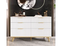 Cômoda moderna com 6 gavetas e pés com efeito madeira - 120 x 40 x 76,5 cm - para sala de estar/quarto/corredor - aglomerado - branca
