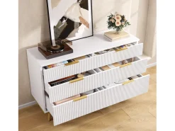 Cômoda moderna com 6 gavetas e pés com efeito madeira - 120 x 40 x 76,5 cm - para sala de estar/quarto/corredor - aglomerado - branca