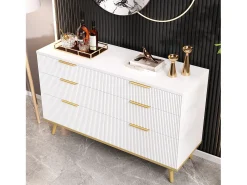 Cômoda moderna com 6 gavetas e pés com efeito madeira - 120 x 40 x 76,5 cm - para sala de estar/quarto/corredor - aglomerado - branca