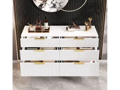 Cômoda moderna com 6 gavetas e pés com efeito madeira - 120 x 40 x 76,5 cm - para sala de estar/quarto/corredor - aglomerado - branca