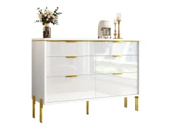 Cômoda moderna com frentes laqueadas brilhantes e 6 gavetas - 120 x 40 x 85,5 cm - para sala de estar - aglomerado - branca
