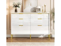 Cômoda moderna com frentes laqueadas brilhantes e 6 gavetas - 120 x 40 x 85,5 cm - para sala de estar - aglomerado - branca