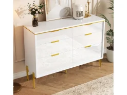 Cômoda moderna com frentes laqueadas brilhantes e 6 gavetas - 120 x 40 x 85,5 cm - para sala de estar - aglomerado - branca
