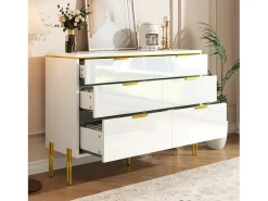 Cômoda moderna com frentes laqueadas brilhantes e 6 gavetas - 120 x 40 x 85,5 cm - para sala de estar - aglomerado - branca