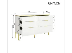 Cômoda moderna com frentes laqueadas brilhantes e 6 gavetas - 120 x 40 x 85,5 cm - para sala de estar - aglomerado - branca