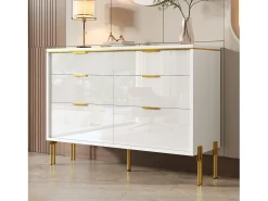 Cômoda moderna com frentes laqueadas brilhantes e 6 gavetas - 120 x 40 x 85,5 cm - para sala de estar - aglomerado - branca