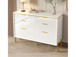 Cômoda moderna com frentes laqueadas brilhantes e 6 gavetas - 120 x 40 x 85,5 cm - para sala de estar - aglomerado - branca
