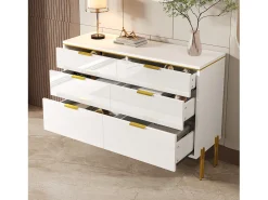 Cômoda moderna com frentes laqueadas brilhantes e 6 gavetas - 120 x 40 x 85,5 cm - para sala de estar - aglomerado - branca