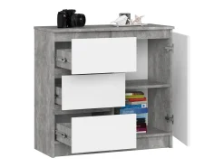Cômoda Moderna K80 Jerry com 3 Gavetas e Porta, 80cm, Branco/Beton, Auto Montagem