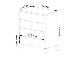 Cômoda Moderna MOBI K-04, Branco e Preto, 4 Gavetas, 60x73x37 cm