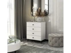 Cômoda Moderna MOBI K-04, Branco e Preto, 4 Gavetas, 60x73x37 cm