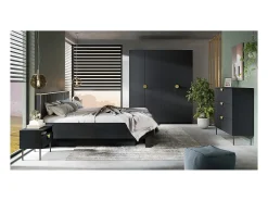 Cômoda MONDO – Preto estruturado e dourado – 3 gavetas – Pés de metal – Design moderno e funcional