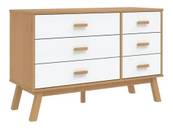 Cómoda OLDEN madeira de pinho maciça branco/castanho