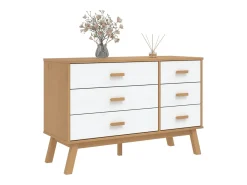 Cómoda OLDEN madeira de pinho maciça branco/castanho