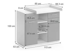 Cómoda para mudar de roupa cinza 113x70x109 leonie