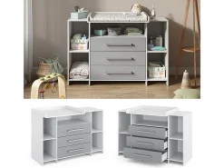 Cómoda para mudar de roupa branco/cinza 143x70x100 oskar