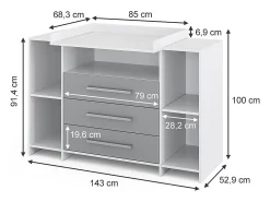 Cómoda para mudar de roupa branco/cinza 143x70x100 oskar