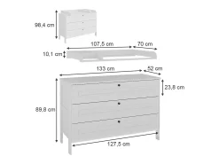 Cómoda para mudar de roupa branco 133x70x98.4 ajaton