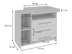 Cómoda para mudar de roupa branco 110x53x93.5 paula